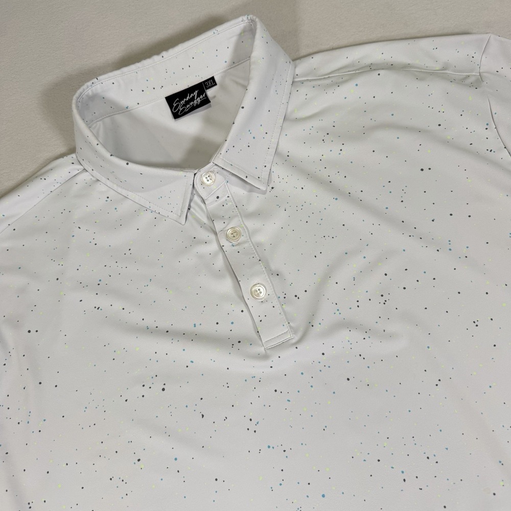 Sunday Swagger‎ Men's 3XL Golf Polo White Splatter Dots Print Stretch S/S